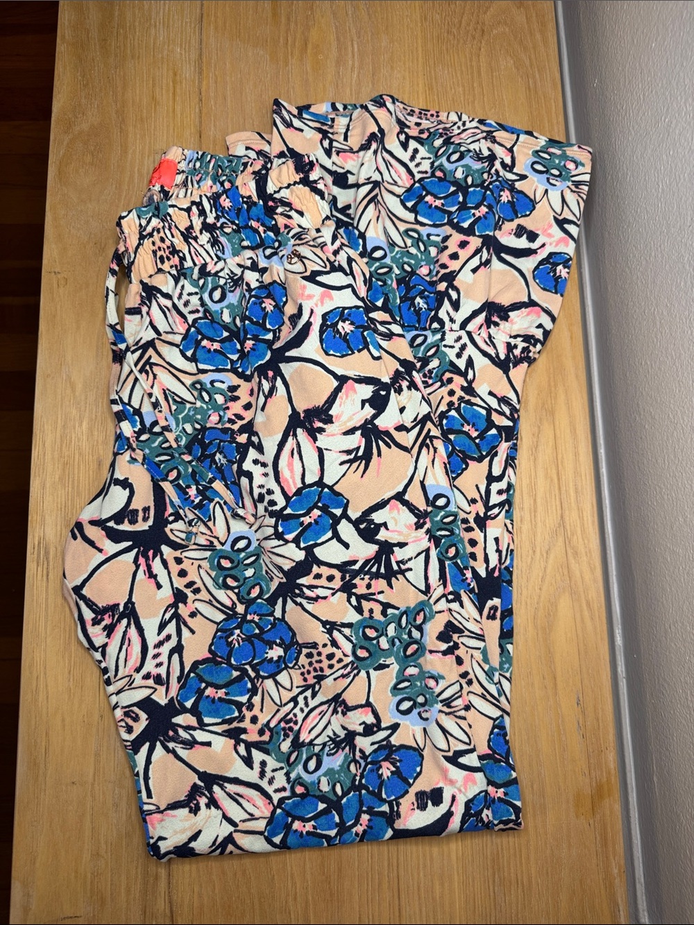 Maaji Peach Floral Print Pants with Blue Floral Accents